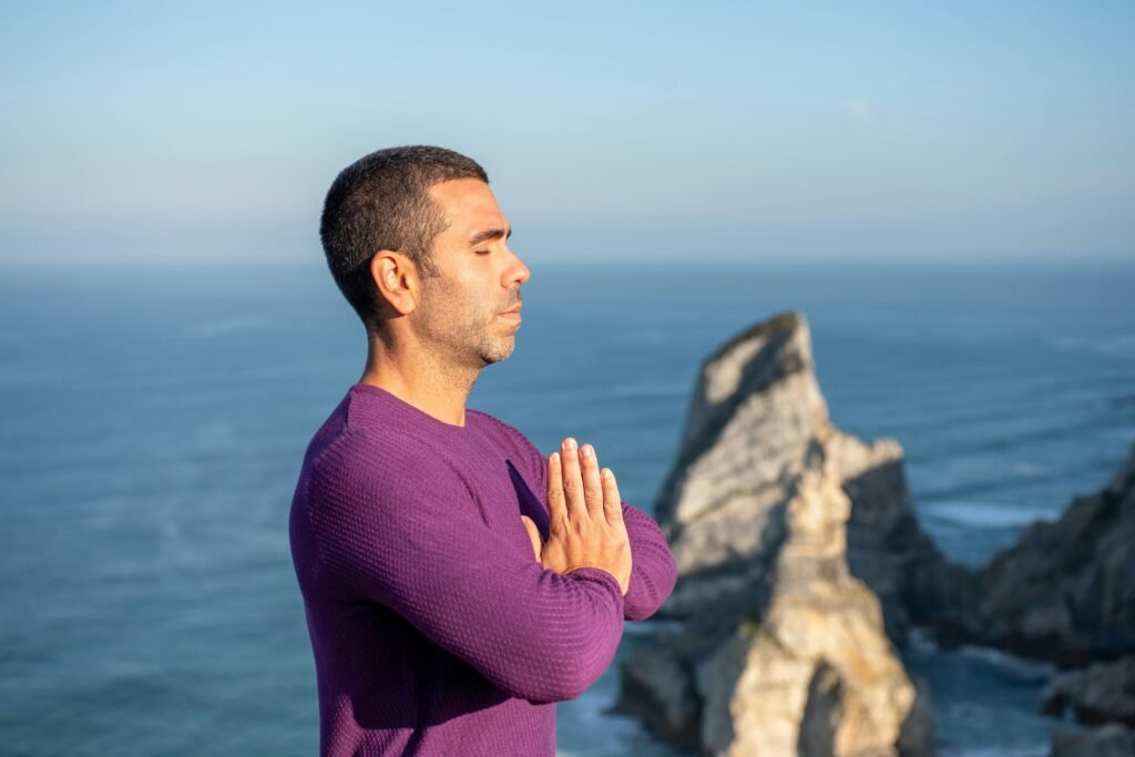 practicing mindfulness meditation for stress relief.