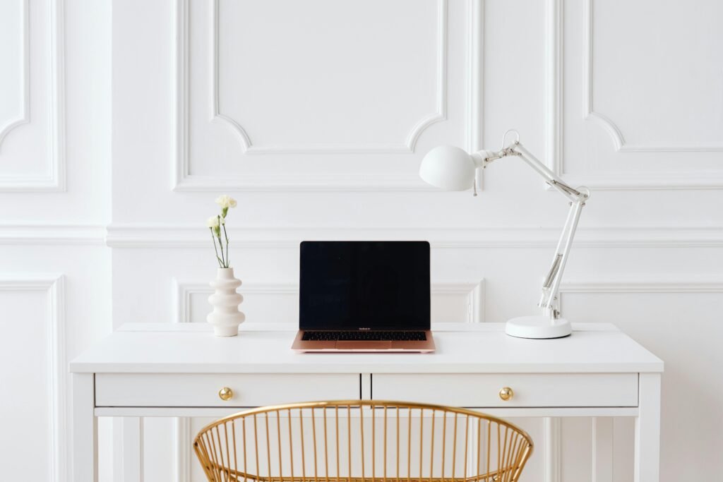 : “Clean workspace promoting focus and productivity.”